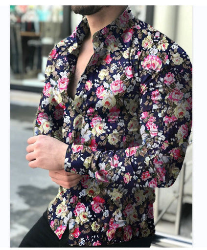 Herren nan figurbetontes Langarmhemd mit feinem Ornamentmuster und stretch Baumwollmischung Drune