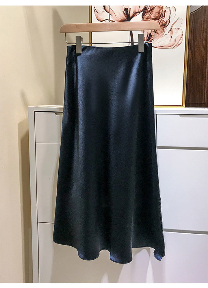 Damen Eleganter Satinrock mit asymmetrischem Schlitz Drune