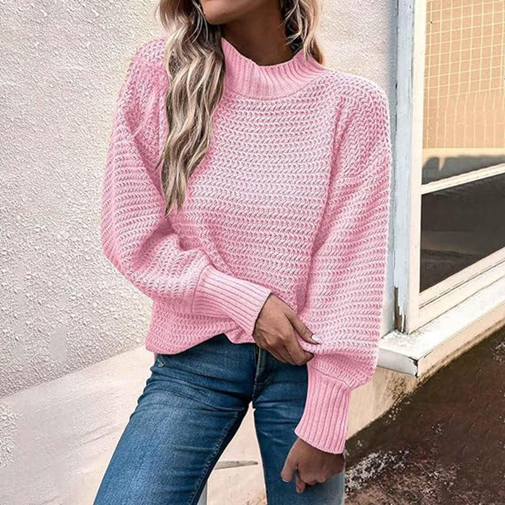 Damen Grobstrickpullover mit hohem Kragen und ballonförmigen Ärmeln Drune