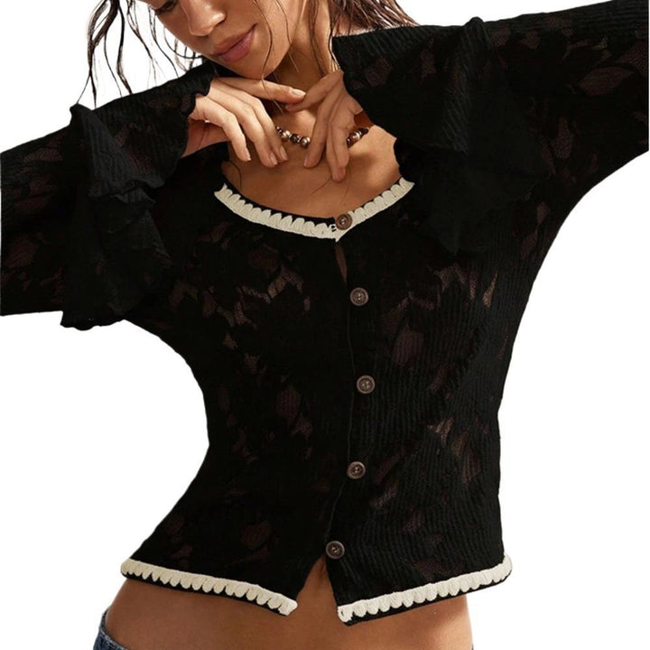 Damen Kuscheliger Mohair-Cardigan mit Zierblumen-Applikationen Drune