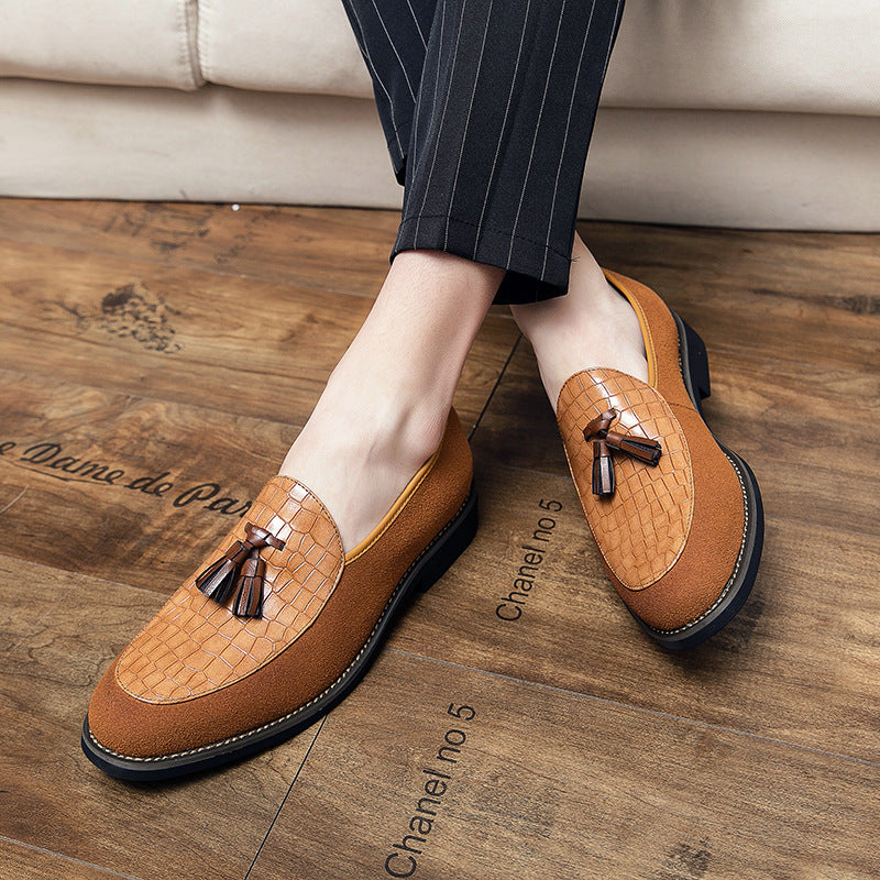 Herren eleganter Quasten-Loafer mit kroko-geprägtem Lederblatt und weichem Veloursaußenmaterial Drune