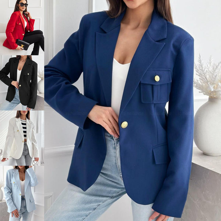 Damen Modischer Blazer mit aufgestickten Taschen und eleganter Knopfleiste Drune