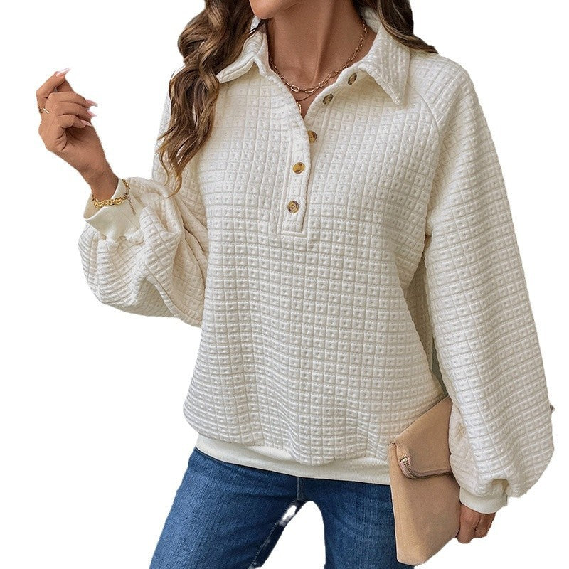 Damen lässiger Oversized Pullover mit strukturiertem Waffelmuster Drune