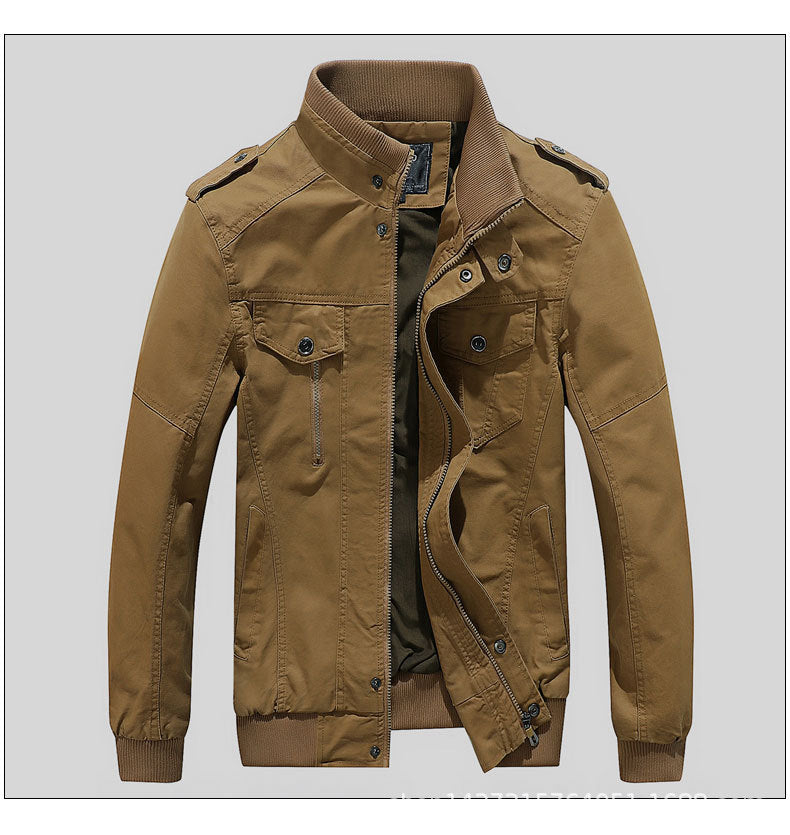 Herren Kurz geschnittene Canvas-Fieldjacke mit Stehkragen Epauletten und Rippenbündchen Drune