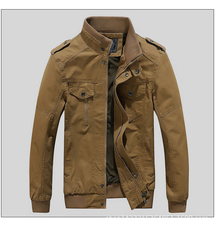 Herren Kurz geschnittene Canvas-Fieldjacke mit Stehkragen Epauletten und Rippenbündchen Drune