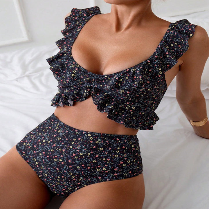 Damen Bikini-Set mit fröhlichem Rüschendesign und hoch taillierter Hose Drune