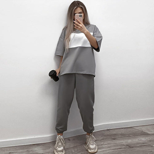 Damen lässiges Sportanzug-Set mit oversized Oberteil und bequemen Jogginghosen Drune
