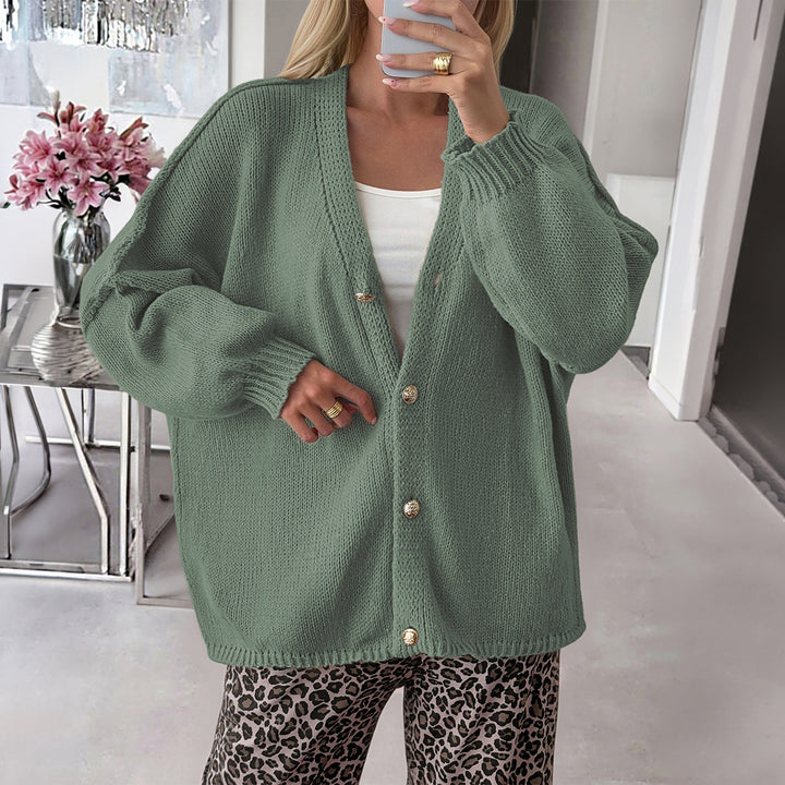 Damen nan Bouclé-Oversize-Cardigan mit tiefem V-Ausschnitt, Kimonoärmeln und goldenen Zierknöpfen Drune