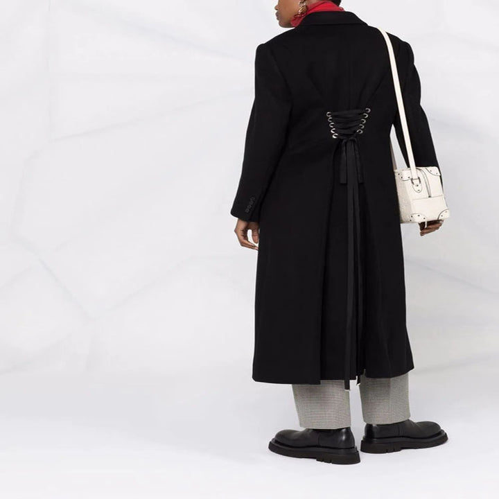 Damen Longcoat im minimalistischen Doppelreiher mit taillierter Silhouette und Pattentaschen Drune