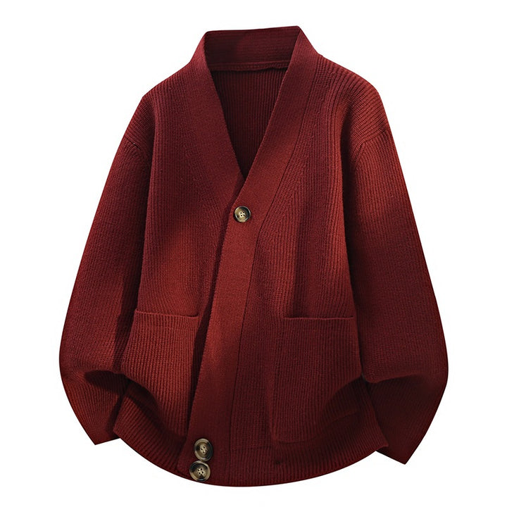Damen Oversize-Strickjacke mit großem V-Ausschnitt, aufgesetzten Taschen & Holzknöpfen Drune