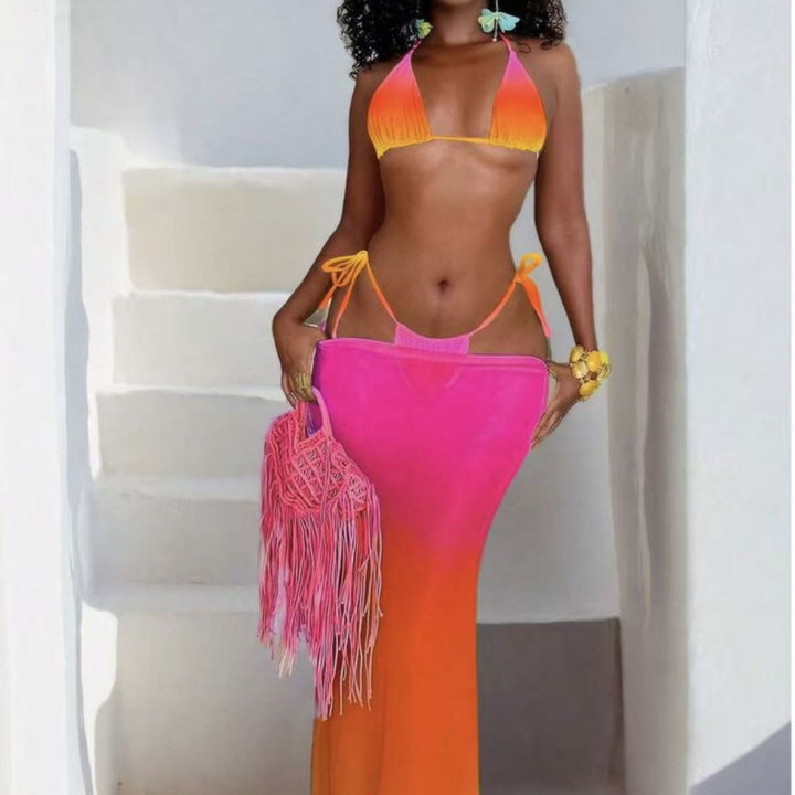 Damen Bikiniset mit modischen Schnürdetails und luftiger Maxikleid-Überwurf Drune