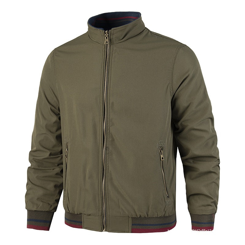 Herren Leichte Bomberjacke im Vintage‑Look mit Stehkragen, Reißverschlusstaschen und gestreiften Rippbündchen Drune