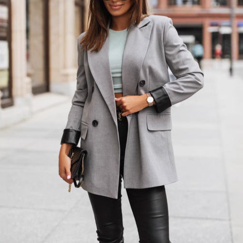 Damen Eleganter Blazer mit weitem Schnitt und animalischem Print an den Ärmeln Drune