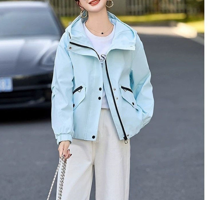 Damen modische Übergangsjacke mit verstellbarem Kapuzendesign und praktischen Taschen Drune
