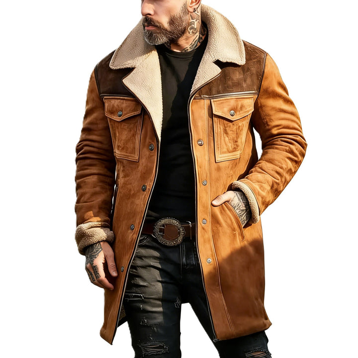 Herren Pilotenjacke aus Velourslederoptik mit Teddyfellinnenfutter und Reverskragen Drune