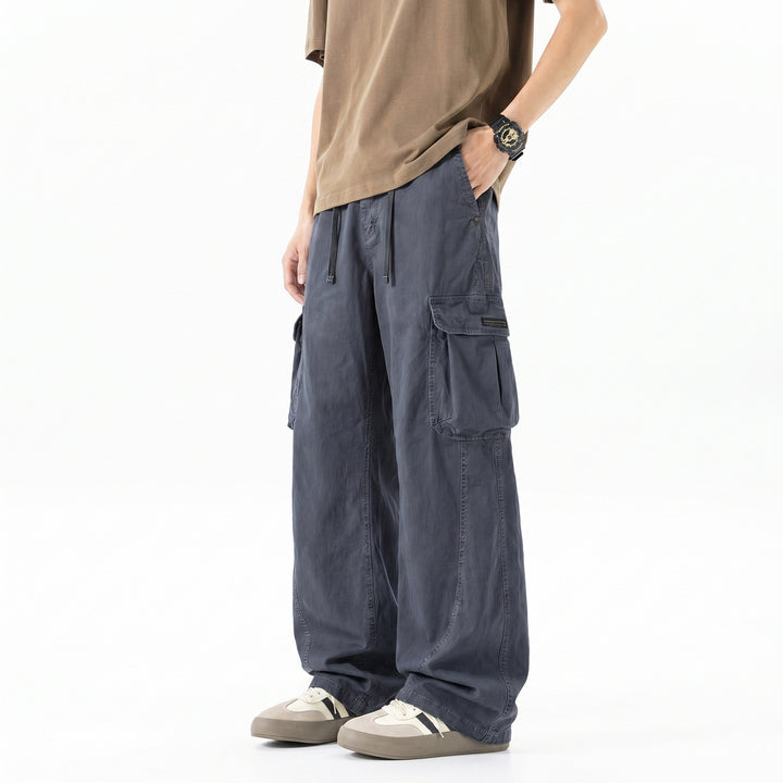 Herren Weite Utility-Cargohose mit Tunnelzugbund, Segmentnähten und großen Klappfächern Drune