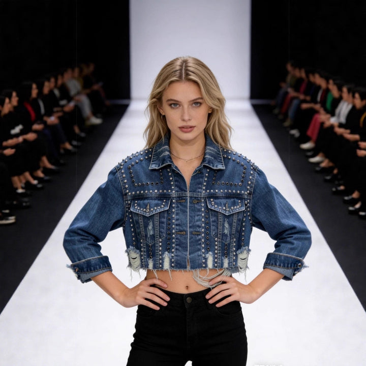 Damen Modische lässige Jeansjacke mit verzierten Details Drune