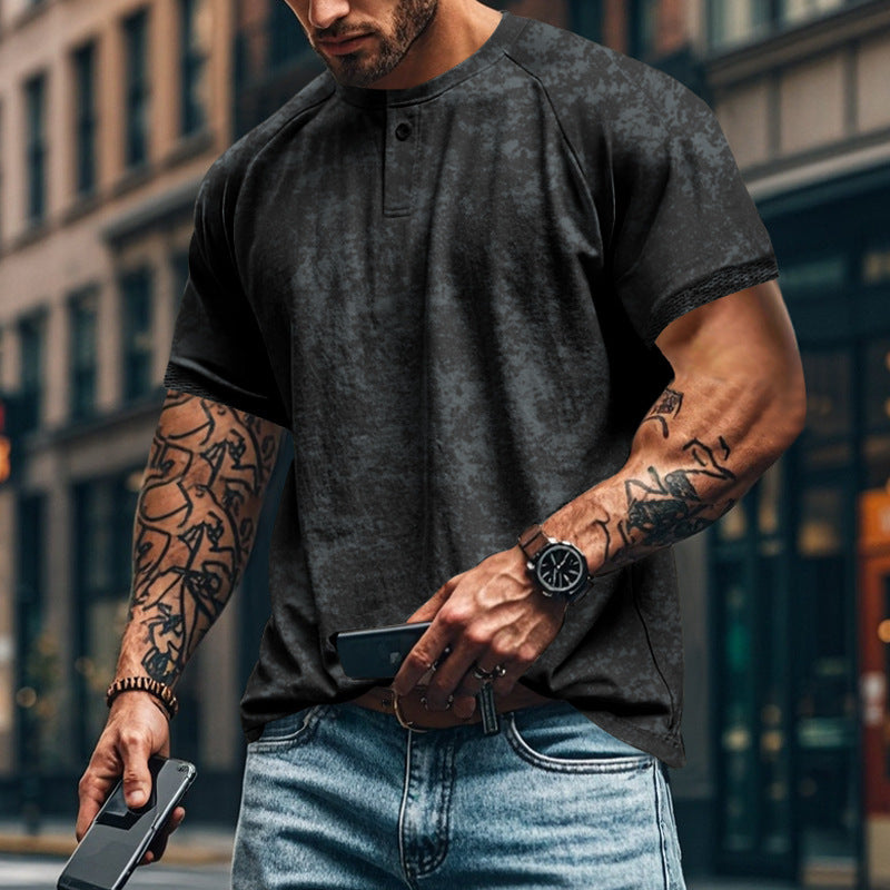 Herren Kurzarm-Henley-Shirt mit strukturierten Akzenten und sportlichem Schnitt Drune