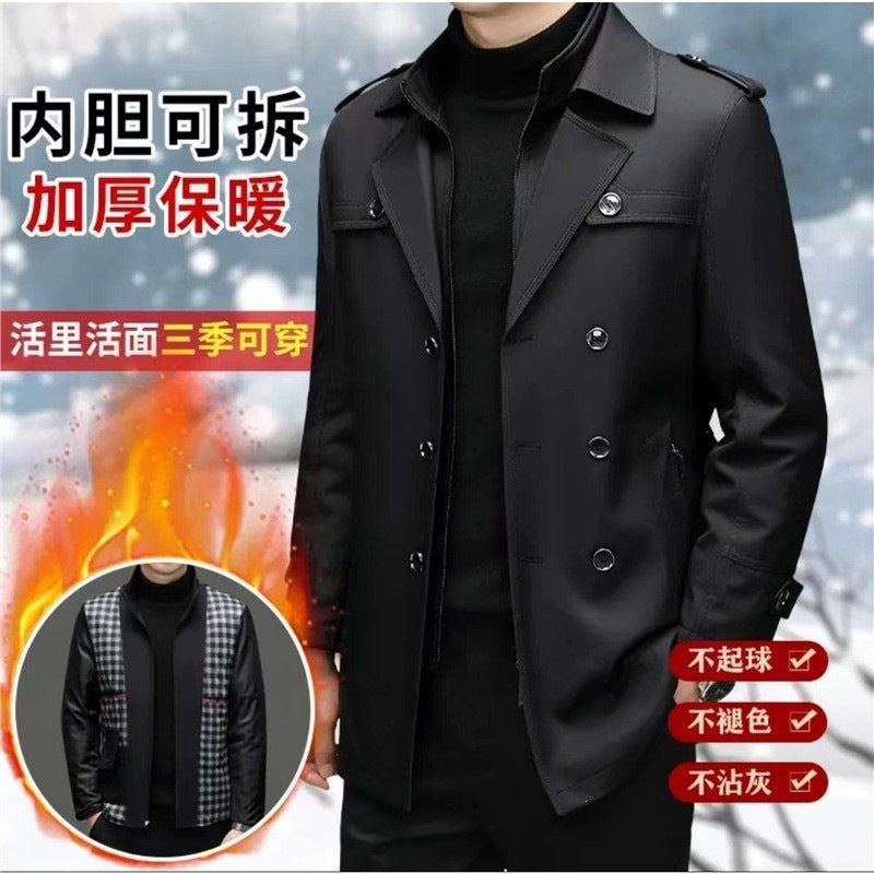 Herren Doppelreihiger taillierter Trenchcoat mit Schulterklappen Drune