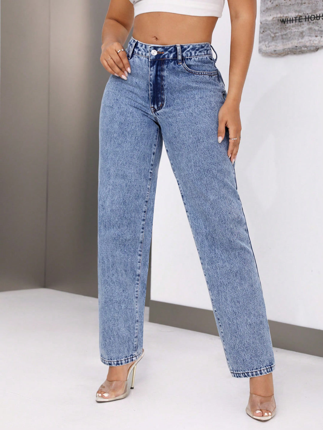 Damen High-Waisted Jeans mit weitem Bein Drune