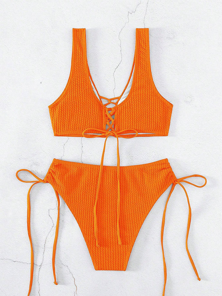 Damen Bikiniset mit raffiniertem Bindedesign und hochgeschnittenem Unterteil Drune