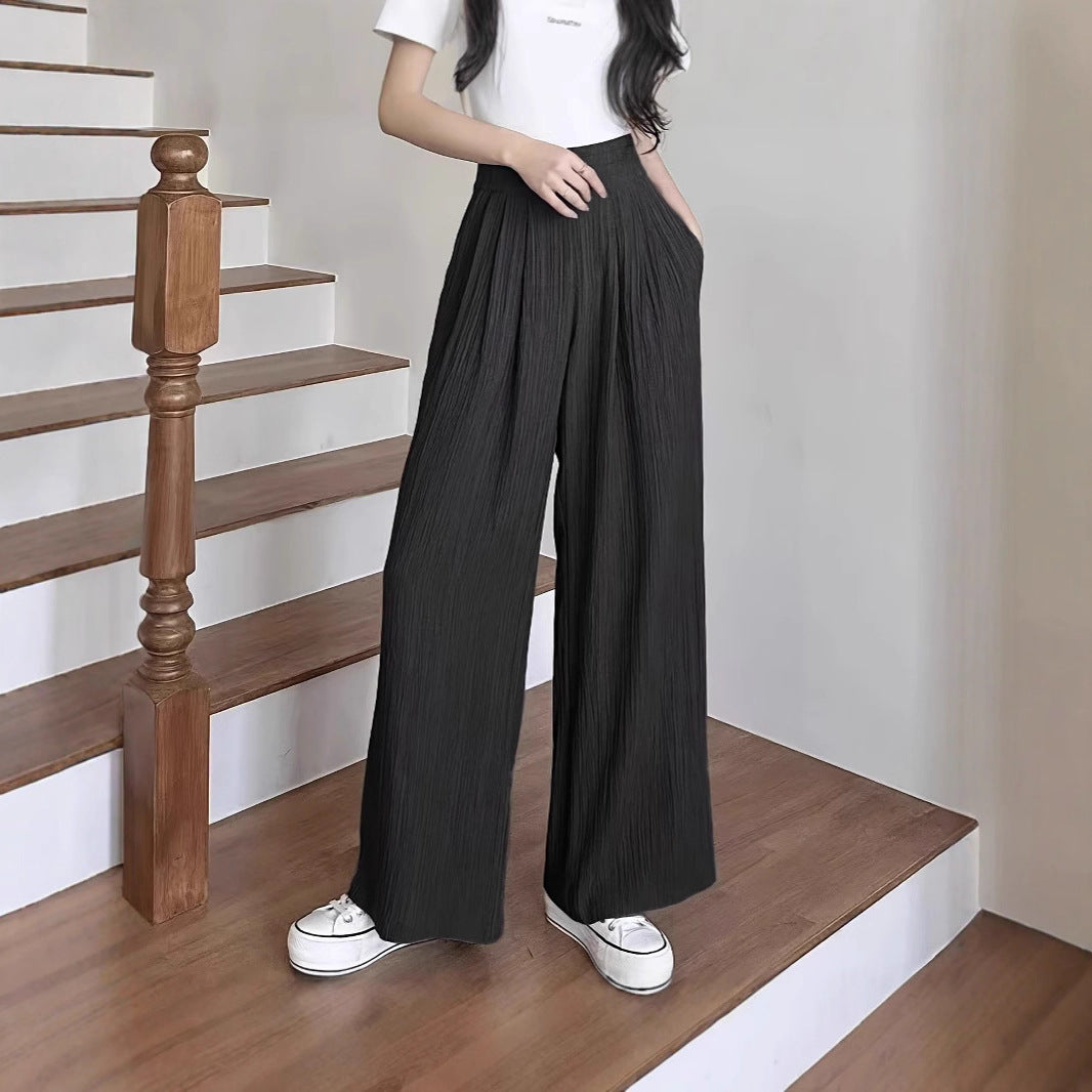 Damen Weite Plisseehose mit hohen Taschen und elastischem Bund Drune