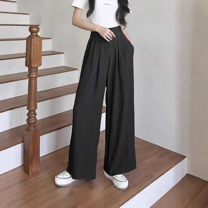 Damen Weite Plisseehose mit hohen Taschen und elastischem Bund Drune