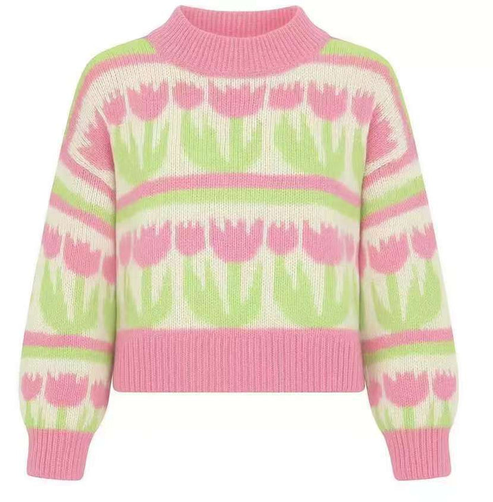 Damen nan Grobstrickpullover mit eingestrickten Herzmotiven, hohem Stehkragen und lässiger Oversize-Silhouette Drune