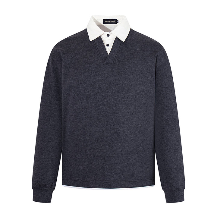 Herren Legeres Sweatshirt mit angenähtem Hemdkragen, V‑Detail und Rippbündchen Drune