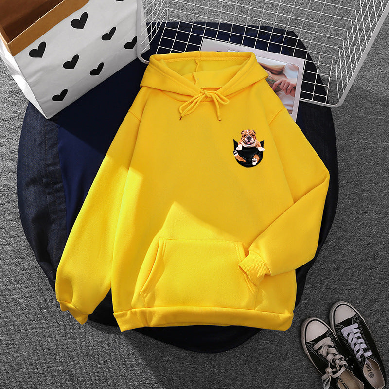 Unisex nan Kapuzenpullover mit Bulldoggen-Taschenpatch, oversized Schnitt und angerauter Fleece-Innenseite Drune