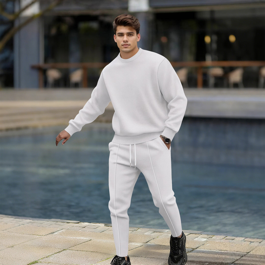 Herren lässiger Strickpullover und Jogginghose mit elastischem Bund Drune