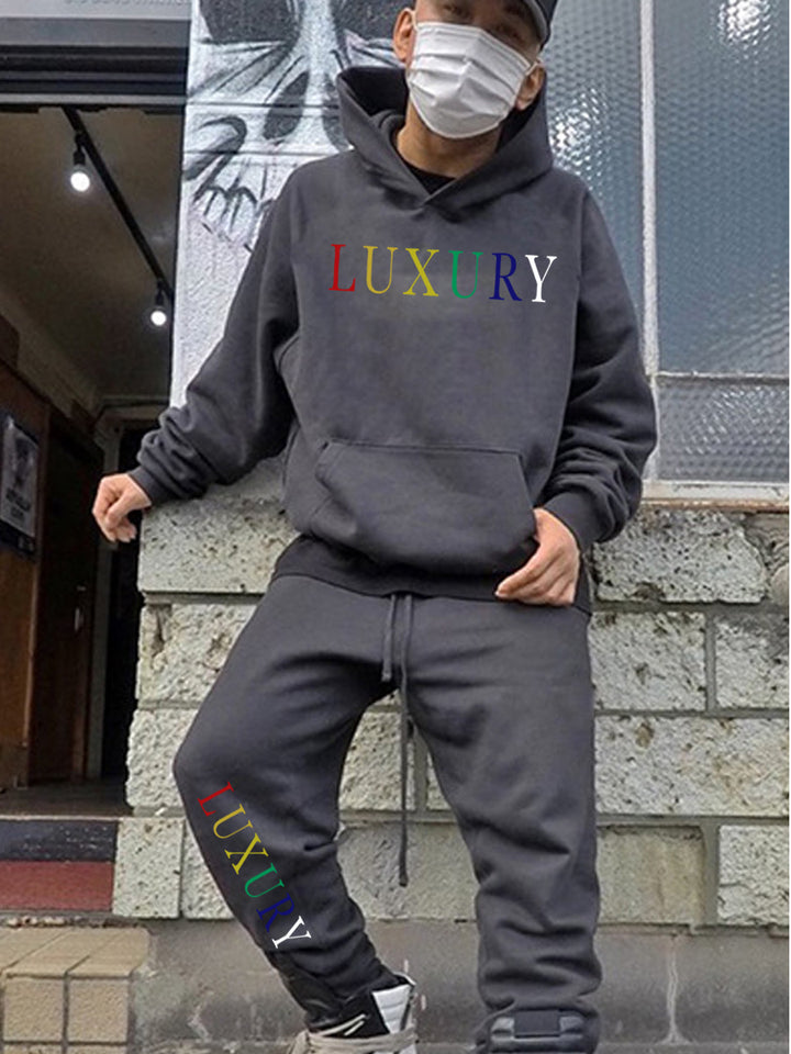 Herren Sportliches Kapuzenoberteil und Jogginghose Set mit modischem Schriftzug Drune