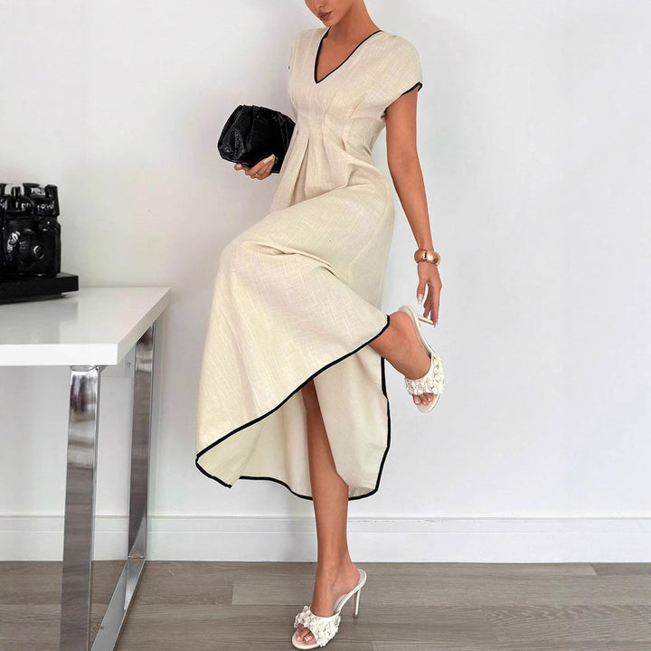 Damen Fließendes Maxikleid mit V-Ausschnitt und schwingendem Rock Drune