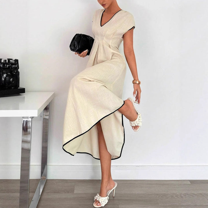 Damen Fließendes Maxikleid mit V-Ausschnitt und schwingendem Rock Drune