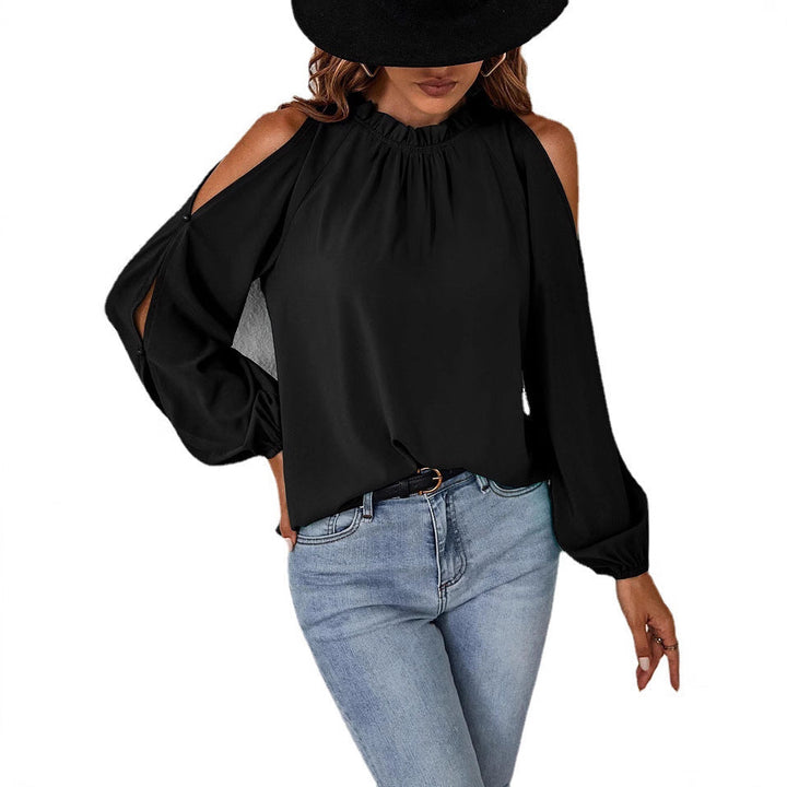 Damen trendige Bluse mit schulterfreier Gestaltung und Puffärmeln Drune