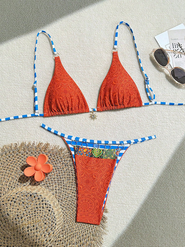 Damen Triangel-Bikini mit modischem Band und Buffed Details Drune
