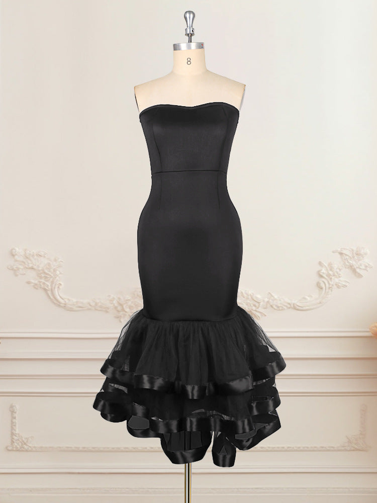 Damen Strapless Kleid mit voluminösem Rüschenrock Drune