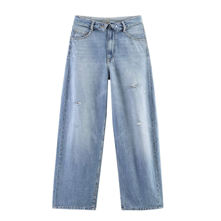 Damen nan weite hochgeschnittene Vintage-Jeans mit Destroyed-Effekten Drune