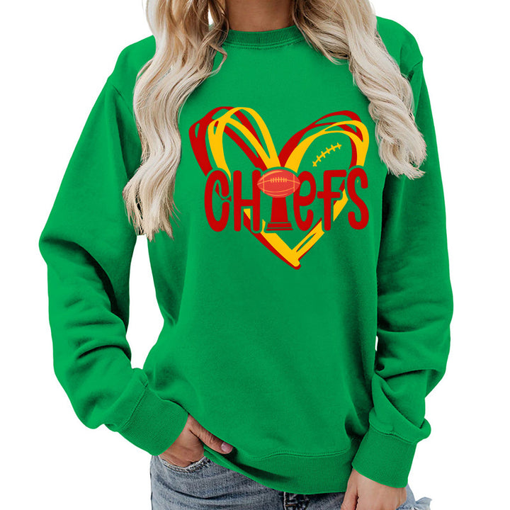 Damen Sweatshirt mit Herzmotiv und kreativen Sportgrafiken Drune
