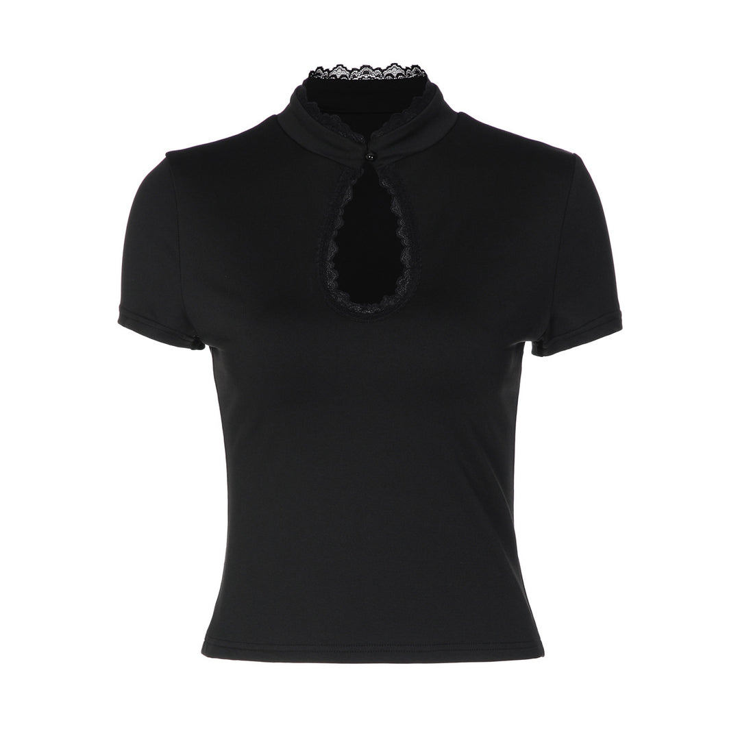Damen Elegantes Kurzarm-Top mit Spitzeneinsatz Drune