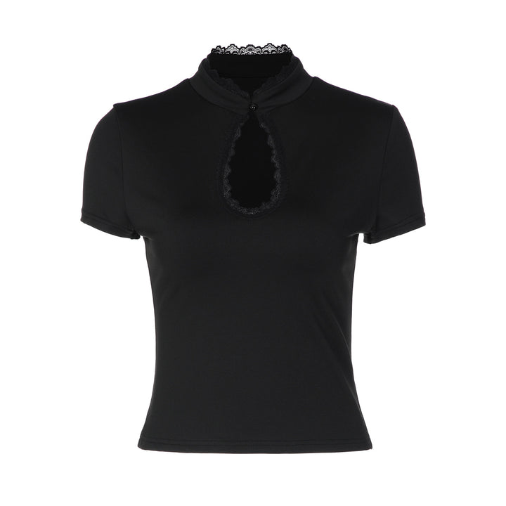 Damen Elegantes Kurzarm-Top mit Spitzeneinsatz Drune