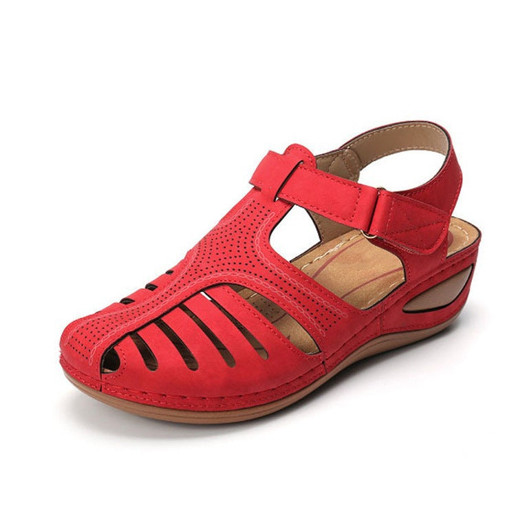 Damen Bequeme orthopädische Sandalette mit geschlossener Zehenpartie und verstellbarem Klettverschluss Drune