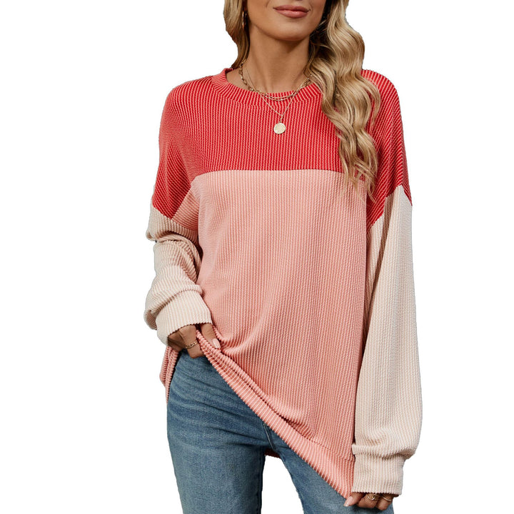 Damen Sweatshirt mit modischem Rippdesign und farblich abgesetzten Ärmeln Drune