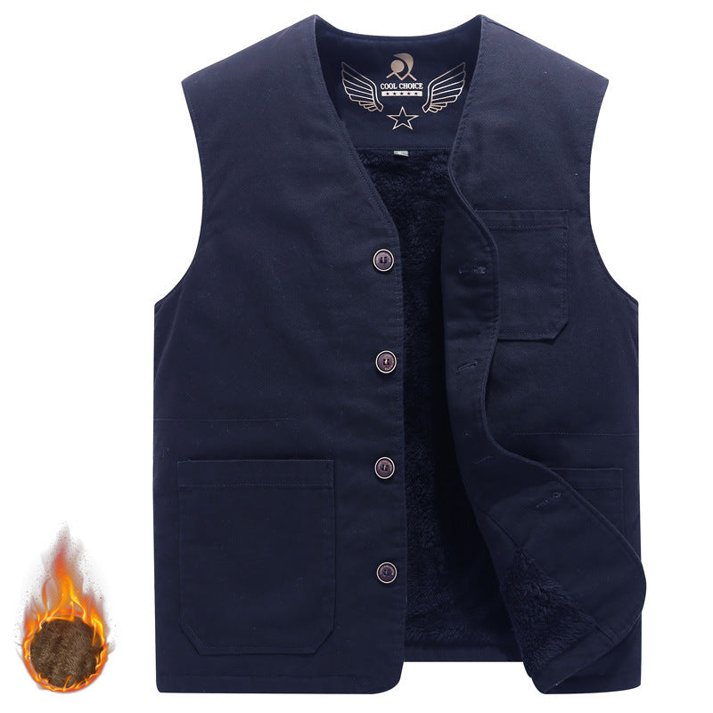 Herren Ärmellose Canvas‑Teddyweste mit wärmender Fleece‑Innenlage und aufgesetzten Taschen Drune
