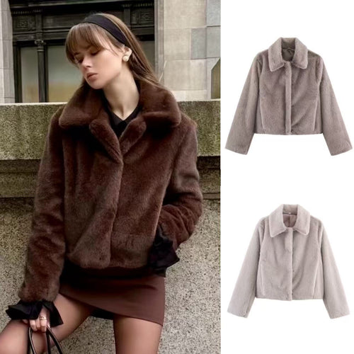 Damen kuschelige Kunstpelzjacke Drune
