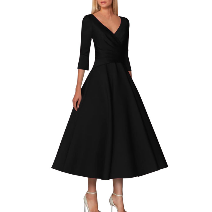 Damen Wickelkleid mit elegantem V-Ausschnitt und schwingendem Saum Drune