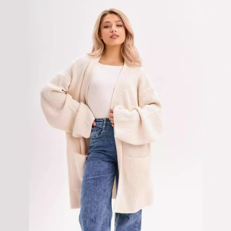Drune | Strickjacke Gestrickte Wollmischung Übergröße Lange Ärmel Offene Vorderseite