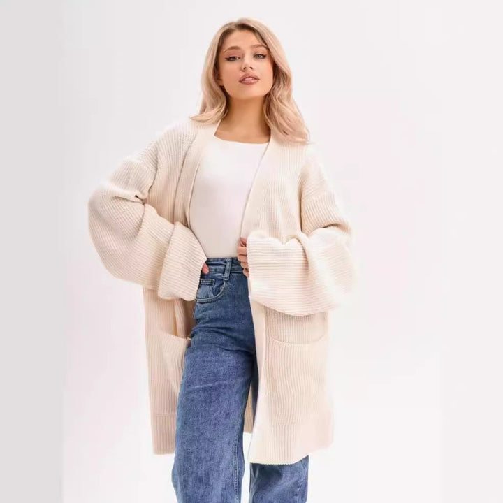 Drune | Strickjacke Gestrickte Wollmischung Übergröße Lange Ärmel Offene Vorderseite
