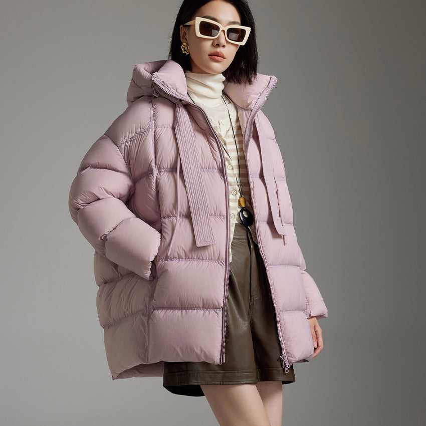 Damen Steppige wärmende Daunenjacke mit Kapuze und weiter Silhouette Drune