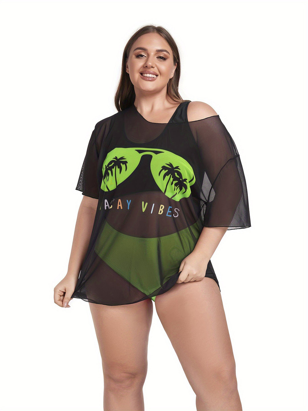 Damen Netz-Strandkleid mit lässigem Aufdruck Drune